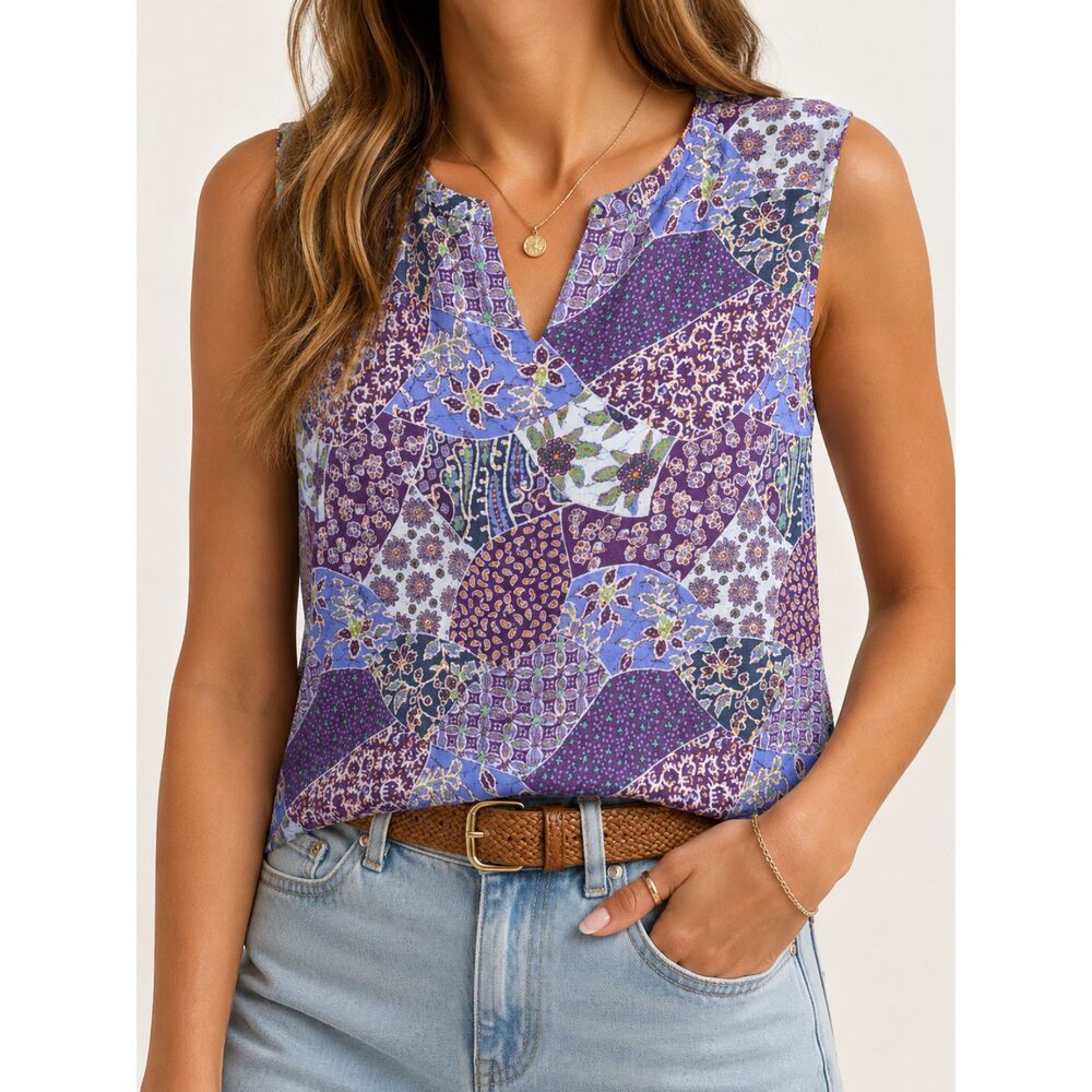 Vintage Woolrich Patchwork‎ Floral Tank Top XL Boho Cottagecore Y2K Purple